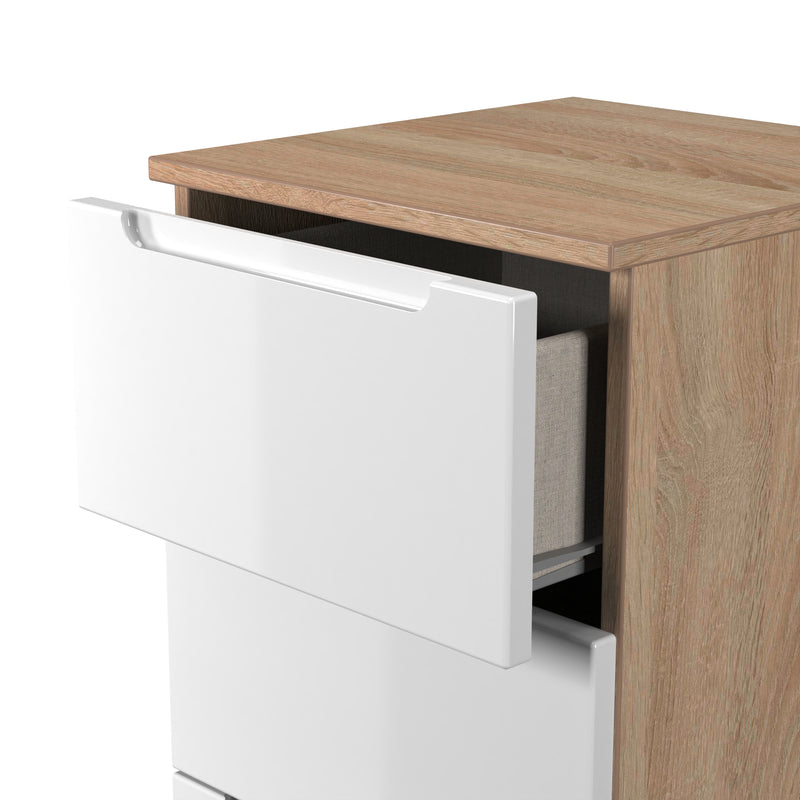 Milan 3 Drawer Bedside in White Gloss & Bardolino Oak - Ready Assembled