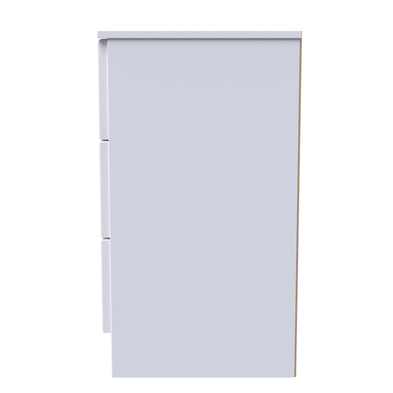 Milan 3 Drawer Bedside in White Gloss & White - Ready Assembled