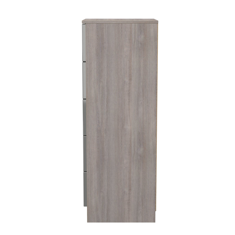 Cannes Ready Assembled 5 Drawer Tallboy in Grey Gloss & Grey Oak