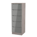 Cannes Ready Assembled 5 Drawer Tallboy in Grey Gloss & Grey Oak