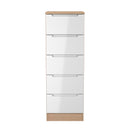 Milan 5 Drawer Bedside in White Gloss & Bardolino Oak - Ready Assembled