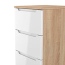 Milan 5 Drawer Bedside in White Gloss & Bardolino Oak - Ready Assembled