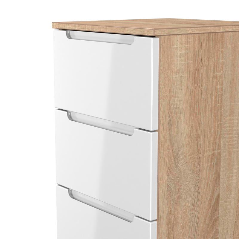 Milan 5 Drawer Bedside in White Gloss & Bardolino Oak - Ready Assembled