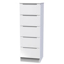 Milan 5 Drawer Bedside in White Gloss & White - Ready Assembled