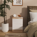 Milan 2 Drawer Bedside in White Gloss & Bardolino Oak - Ready Assembled