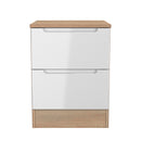 Milan 2 Drawer Bedside in White Gloss & Bardolino Oak - Ready Assembled
