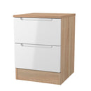 Milan 2 Drawer Bedside in White Gloss & Bardolino Oak - Ready Assembled