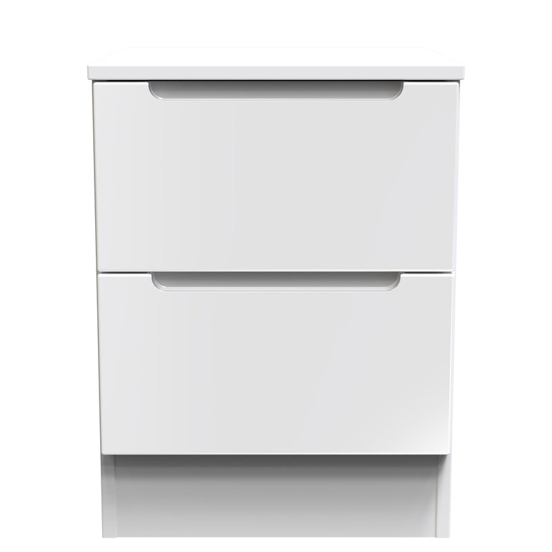 Milan 2 Drawer Bedside in White Gloss & White - Ready Assembled