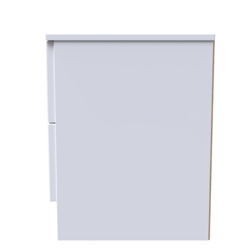 Milan 2 Drawer Bedside in White Gloss & White - Ready Assembled