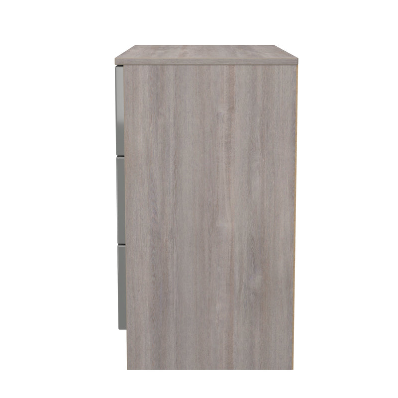 Cannes Ready Assembled 3 Drawer Chest in Grey Gloss & Grey Oak