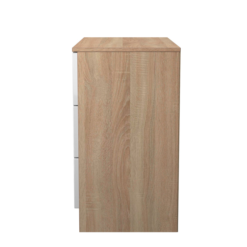 Milan 3 Drawer Chest in White Gloss & Bardolino Oak - Ready Assembled
