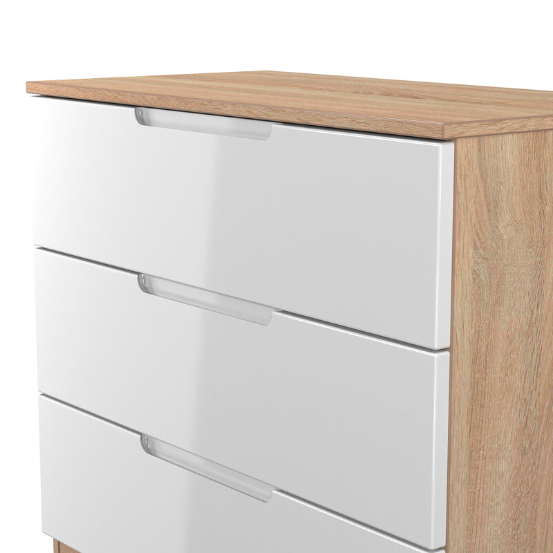 Milan 3 Drawer Chest in White Gloss & Bardolino Oak - Ready Assembled