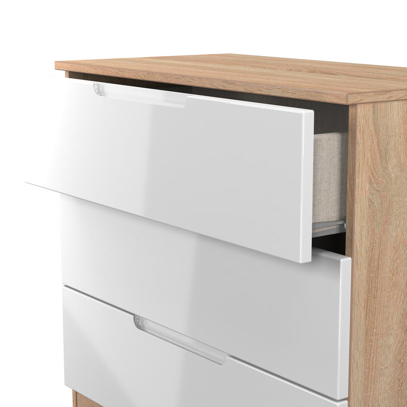 Milan 3 Drawer Chest in White Gloss & Bardolino Oak - Ready Assembled