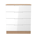 Milan 4 Drawer Chest in White Gloss & Bardolino Oak - Ready Assembled
