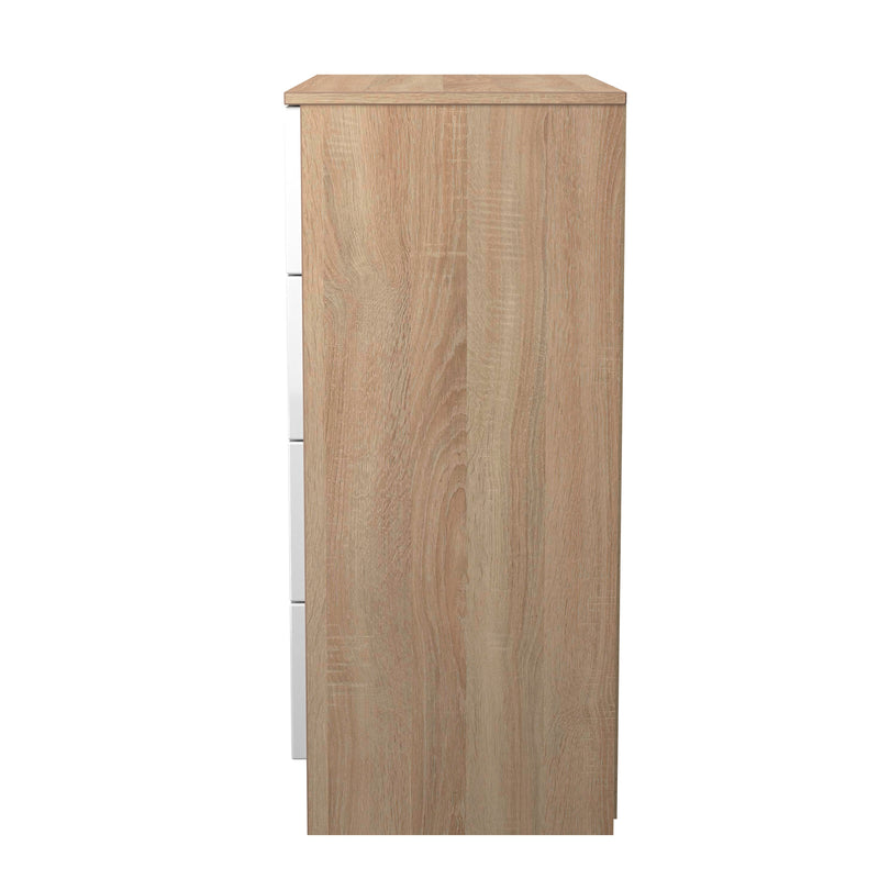 Milan 4 Drawer Chest in White Gloss & Bardolino Oak - Ready Assembled