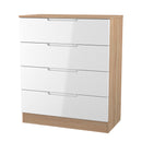 Milan 4 Drawer Chest in White Gloss & Bardolino Oak - Ready Assembled