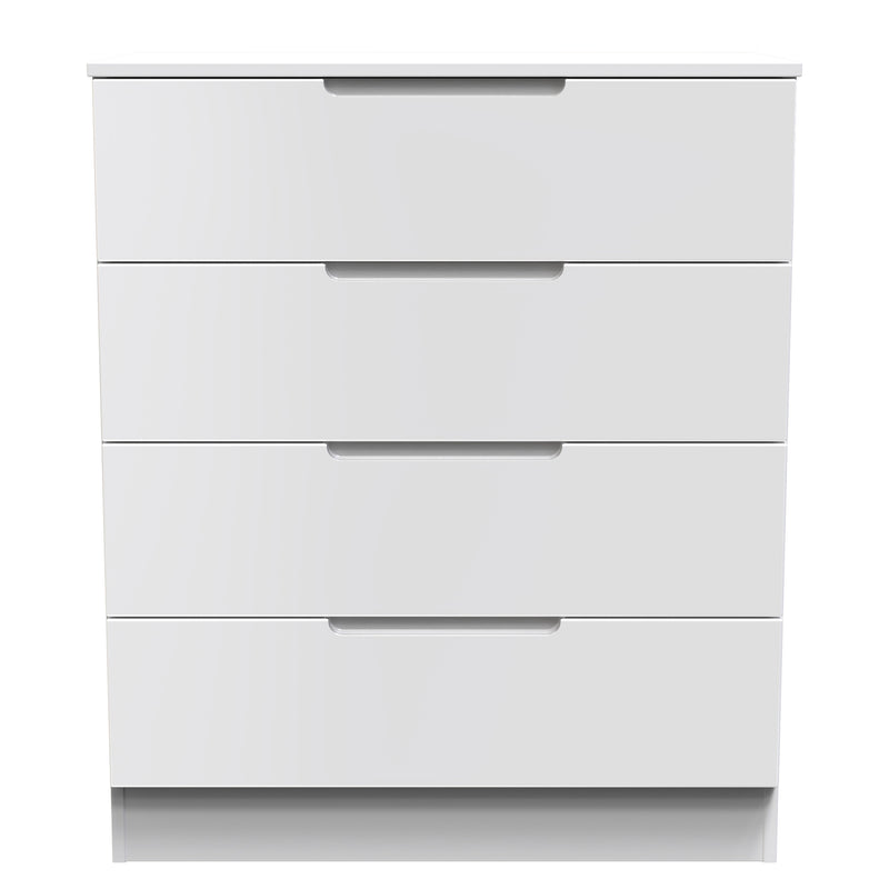 Milan 4 Drawer Chest in White Gloss & White - Ready Assembled