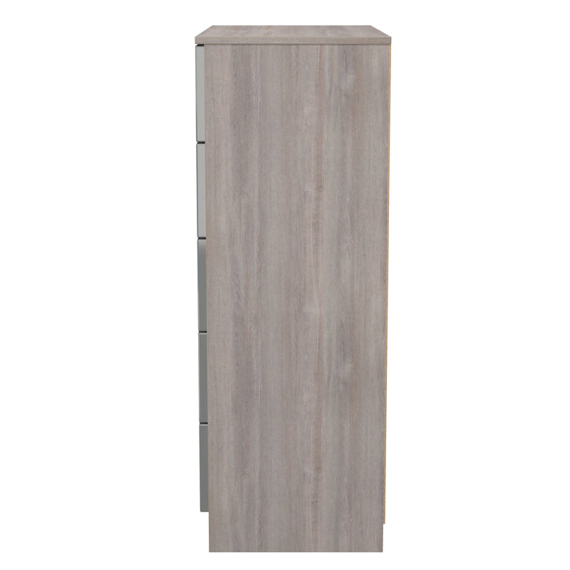 Cannes Ready Assembled 5 Drawer Chest in Grey Gloss & Grey Oak