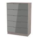 Cannes Ready Assembled 5 Drawer Chest in Grey Gloss & Grey Oak