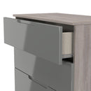 Cannes Ready Assembled 5 Drawer Chest in Grey Gloss & Grey Oak
