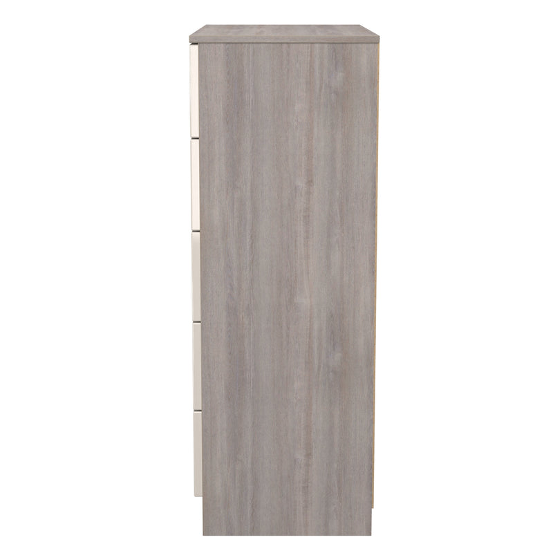 Cannes Ready Assembled 5 Drawer Chest in Kashmir Gloss & Grey Oak