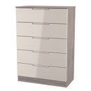 Cannes Ready Assembled 5 Drawer Chest in Kashmir Gloss & Grey Oak