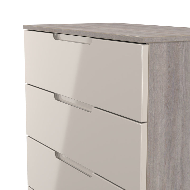 Cannes Ready Assembled 5 Drawer Chest in Kashmir Gloss & Grey Oak