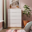Milan 5 Drawer Chest in White Gloss & Bardolino Oak - Ready Assembled