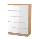 Milan 5 Drawer Chest in White Gloss & Bardolino Oak - Ready Assembled