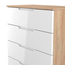 Milan 5 Drawer Chest in White Gloss & Bardolino Oak - Ready Assembled