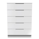 Milan 5 Drawer Chest in White Gloss & White - Ready Assembled