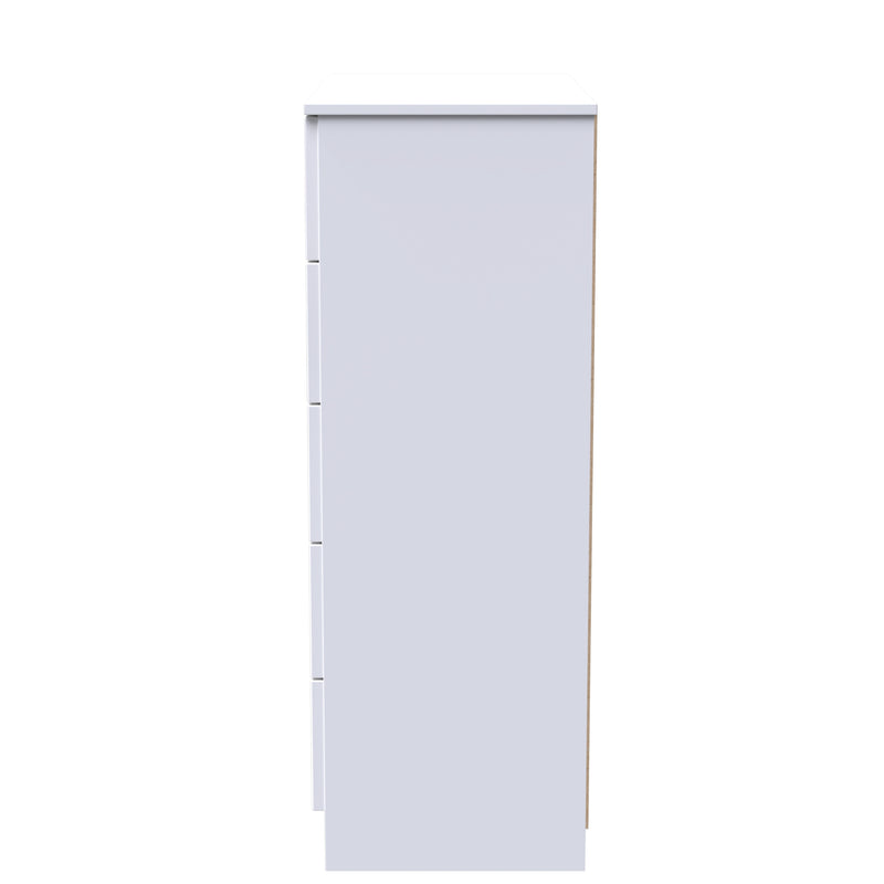 Milan 5 Drawer Chest in White Gloss & White - Ready Assembled