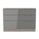Cannes Ready Assembled 6 Drawer Wide Chest in Grey Gloss & Grey Oak