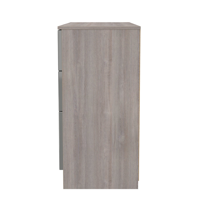 Cannes Ready Assembled 6 Drawer Wide Chest in Grey Gloss & Grey Oak