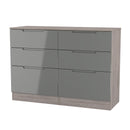 Cannes Ready Assembled 6 Drawer Wide Chest in Grey Gloss & Grey Oak