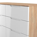 Milan 6 Drawer Chest in White Gloss & Bardolino Oak - Ready Assembled