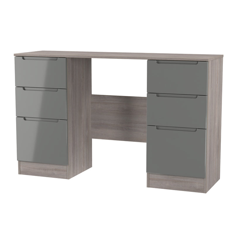 Cannes Ready Assembled Double Pedestal Desk in Grey Gloss & Grey Oak