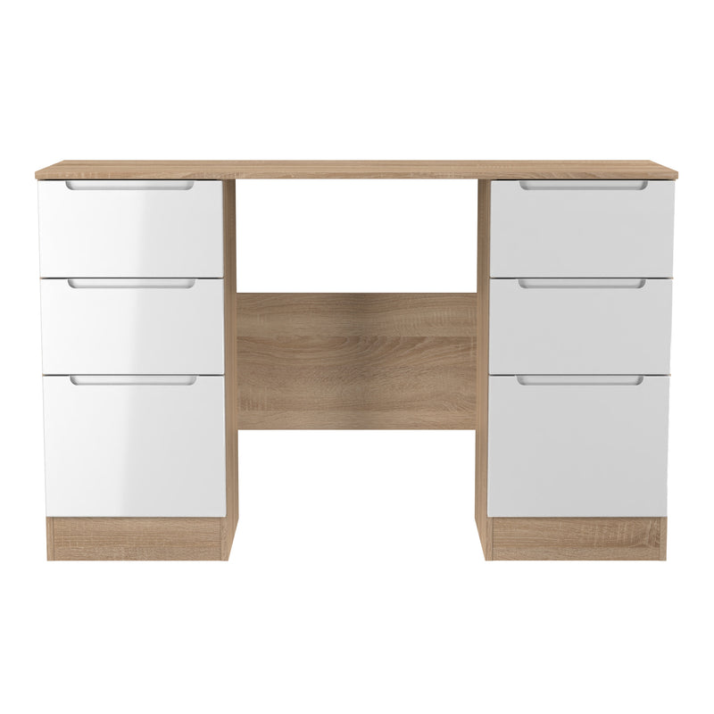 Milan Double Pedestal Desk in White Gloss & Bardolino Oak - Ready Assembled