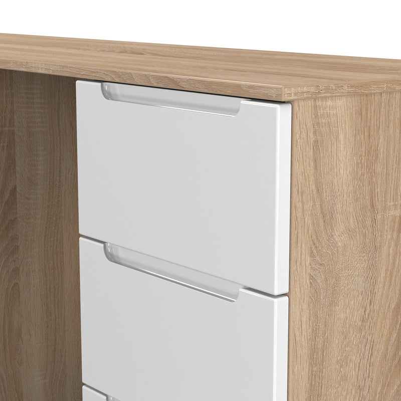 Milan Double Pedestal Desk in White Gloss & Bardolino Oak - Ready Assembled