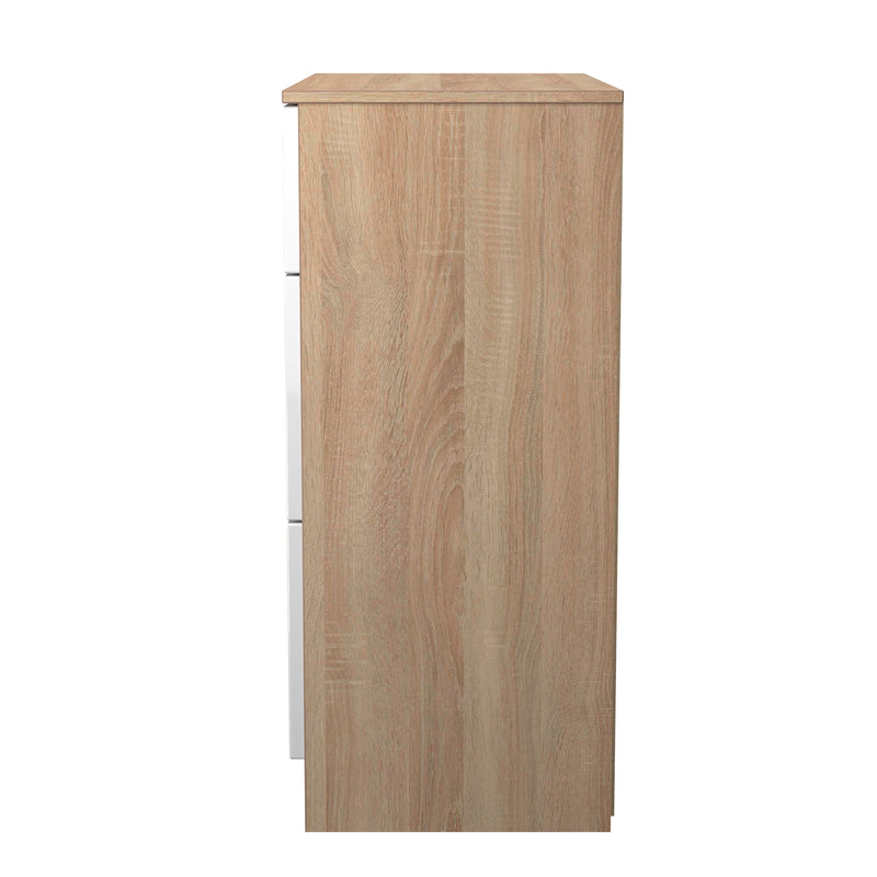 Milan 3 Drawer Deep Chest in White Gloss & Bardolino Oak - Ready Assembled