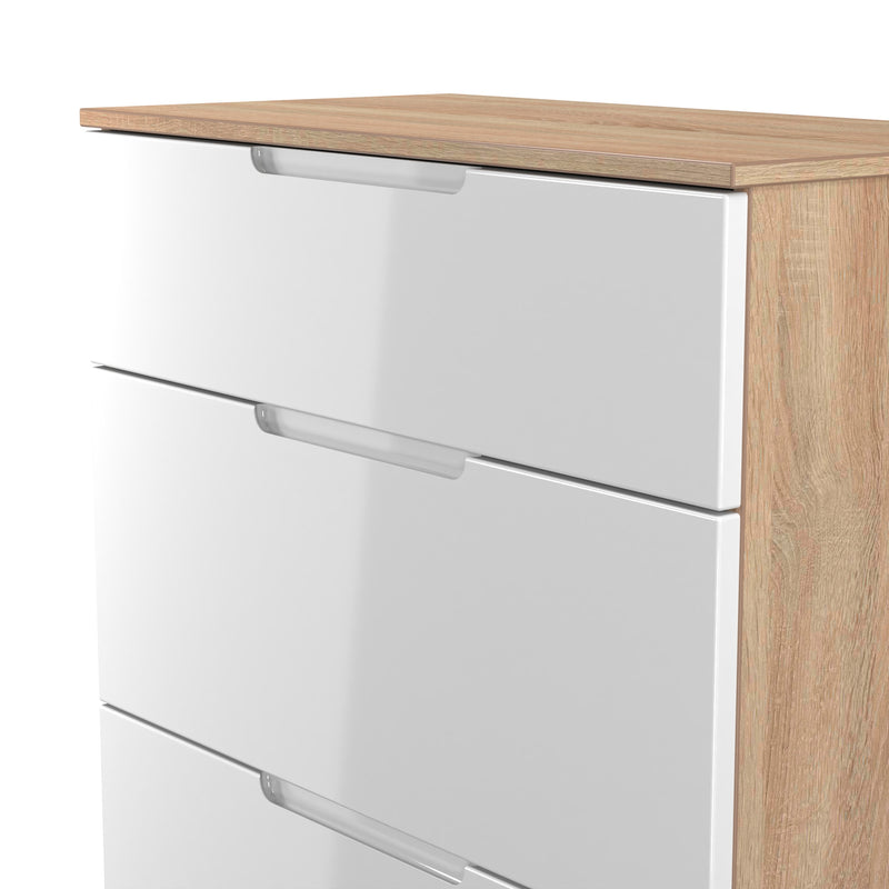 Milan 3 Drawer Deep Chest in White Gloss & Bardolino Oak - Ready Assembled