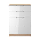 Milan 4 Drawer Deep Chest in White Gloss & Bardolino Oak - Ready Assembled