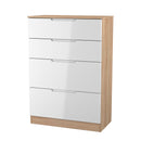 Milan 4 Drawer Deep Chest in White Gloss & Bardolino Oak - Ready Assembled