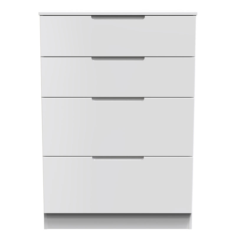 Milan 4 Drawer Deep Chest in White Gloss & White - Ready Assembled