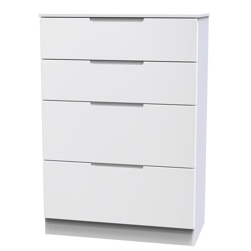 Milan 4 Drawer Deep Chest in White Gloss & White - Ready Assembled