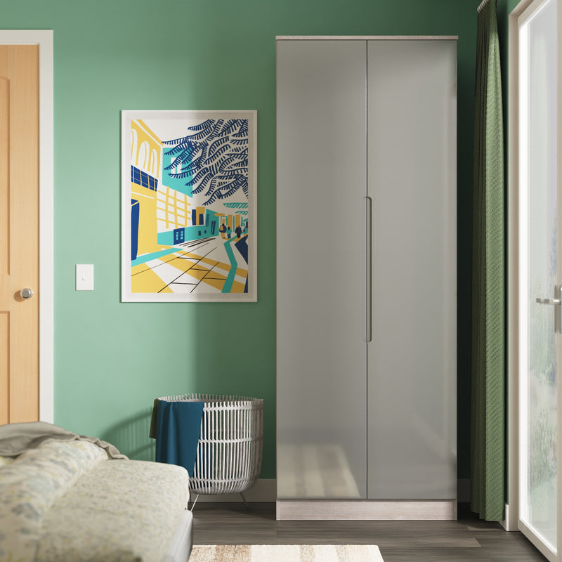 Cannes Ready Assembled 2 Door Wardrobe in Grey Gloss & Grey Oak