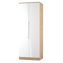 Milan Tall Double Wardrobe in White Gloss & Bardolino Oak - Ready Assembled