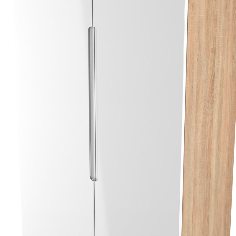 Milan Tall Double Wardrobe in White Gloss & Bardolino Oak - Ready Assembled