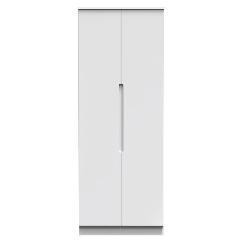 Milan Tall Double Wardrobe in White Gloss & White - Ready Assembled