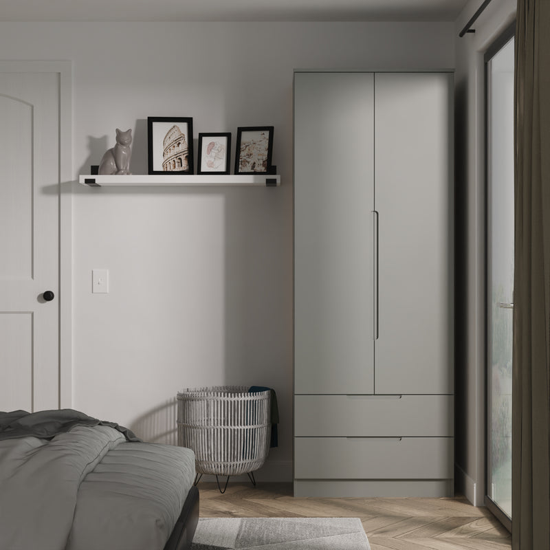 Milan Tall 2 Drawer Double Wardrobe in Dusk Grey - Ready Assembled